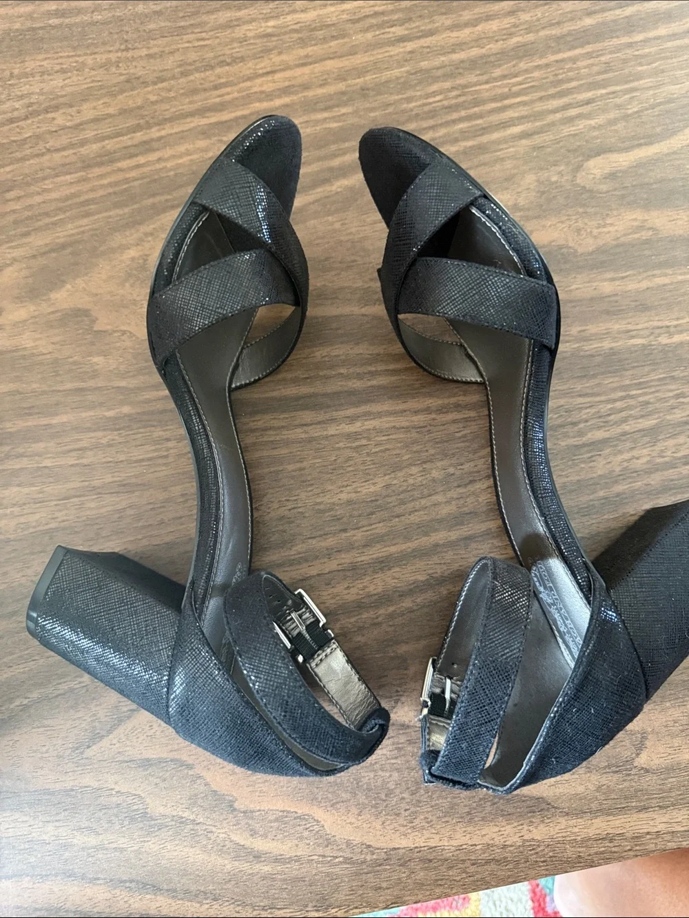 Coach and Four Black Strappy Block Heel Sandals with Ankle Strap